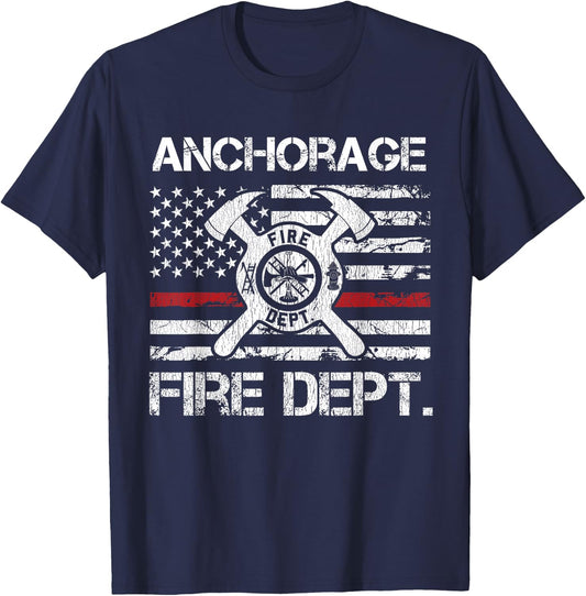 Anchorage Alaska Fire Department Thin Red Line Logo T-Shirt - T-Shirt | Navy
