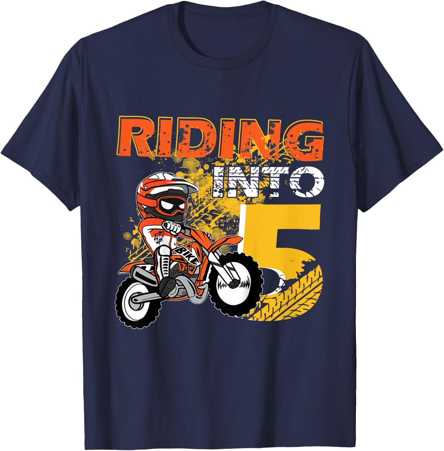 Kids Riding Into 5 Years Old Dirt Biker 5th Birthday Boys Kids T-Shirt - T-Shirt | Navy