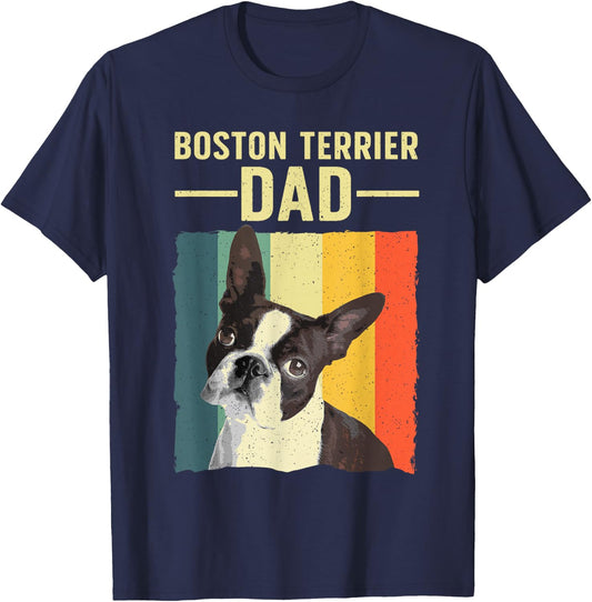 Cool Boston Terrier Art Dad Boston Terrier Dog Lover T-Shirt - T-Shirt | Navy