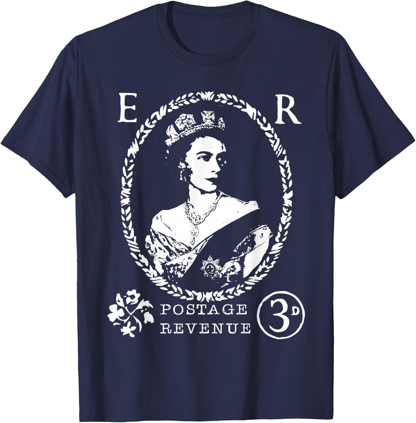 Queen Elizabeth II ER Crown UK Britain Monarch Distressed T-Shirt - T-Shirt | Navy