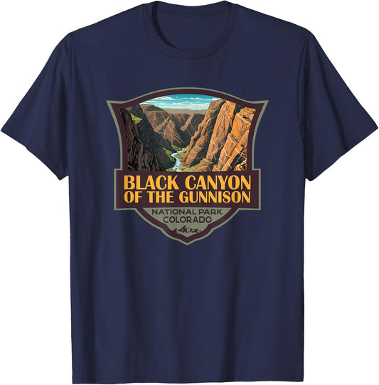 Black Canyon Of The Gunnison Illustration Travel Retro Badge T-Shirt - T-Shirt | Navy