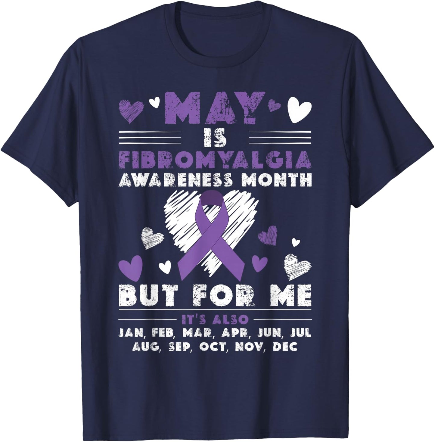 May Is Fibromyalgia Awareness Month Warrior Purple Ribbon T-Shirt - T-Shirt | Navy