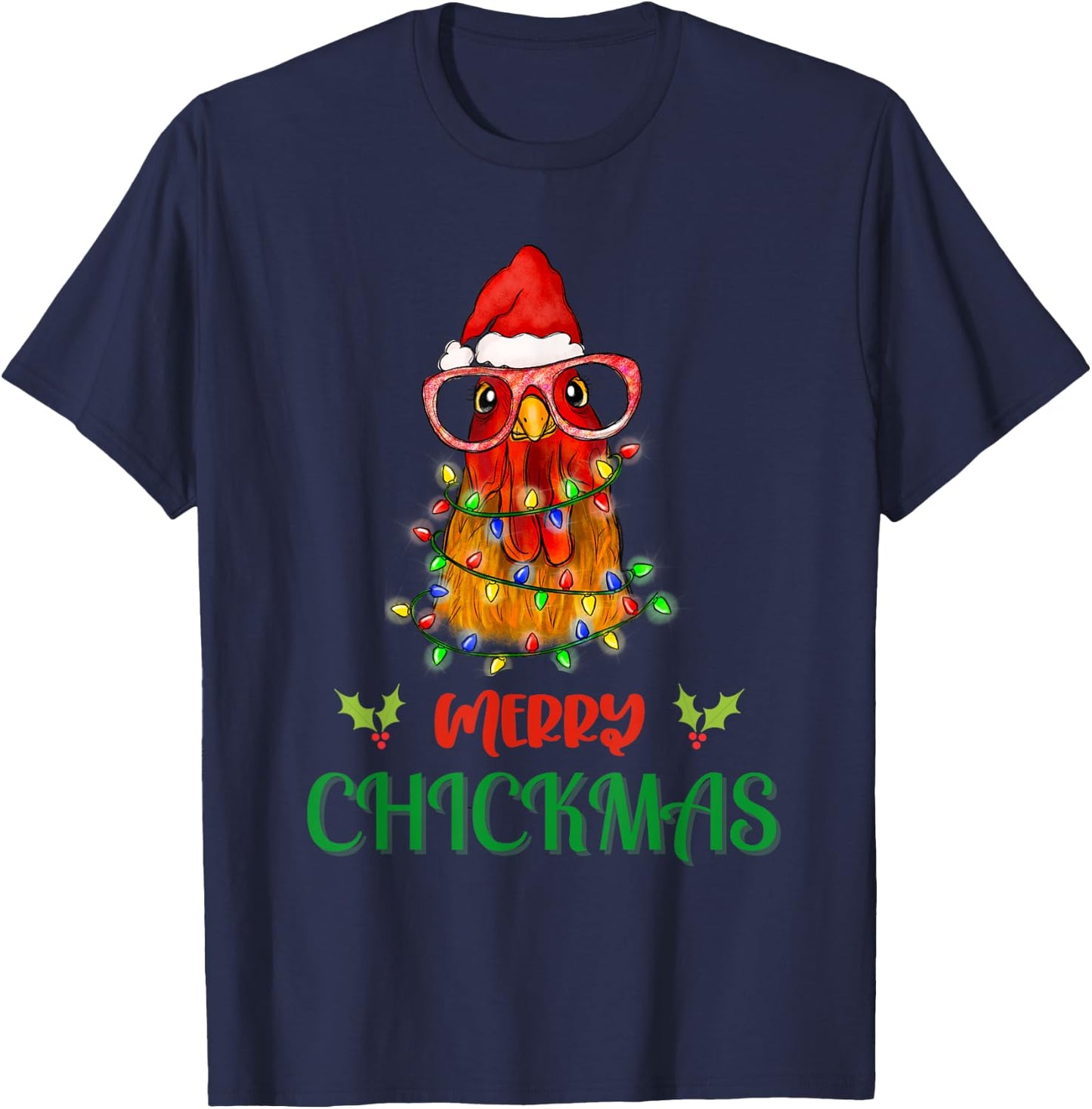 Merry Chickmas Ornament Lights Chicken Farmer christmas T-Shirt - T-Shirt | Navy