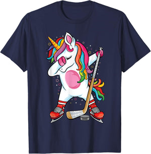 Dabbing Unicorn Ice Hockey Kids Boys Girls funny ice Hockey T-Shirt - T-Shirt | Navy