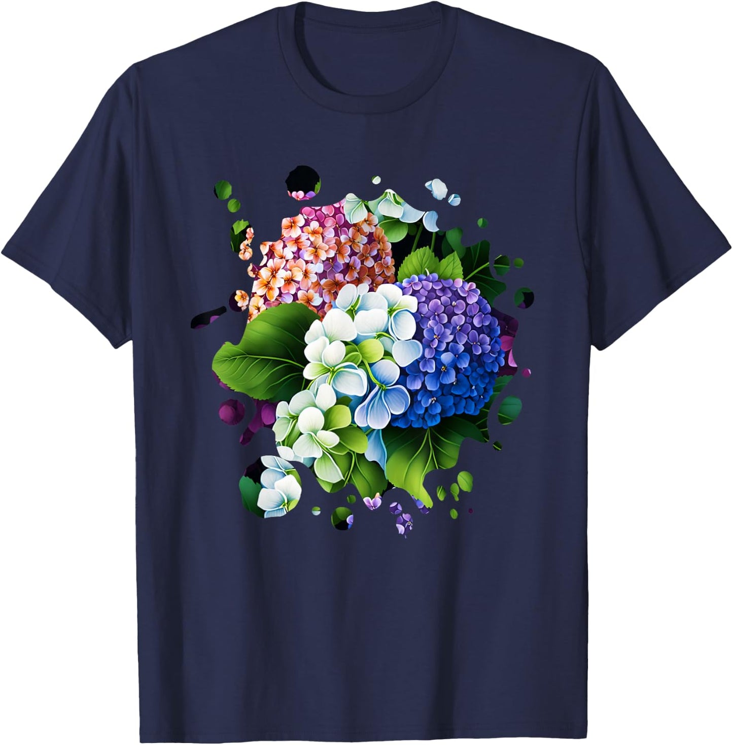 Vintage Hydrangea Inspired Flower Plant Lover gardening T-Shirt - T-Shirt | Navy