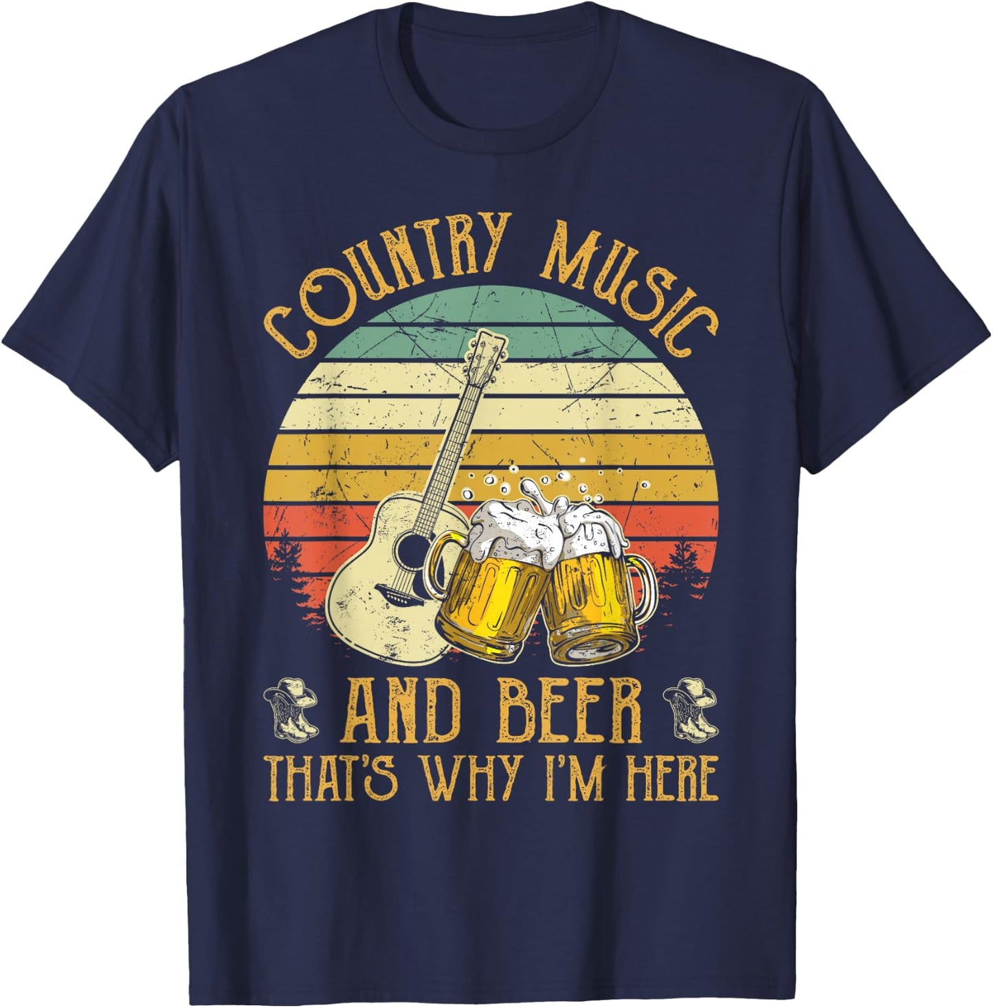 Retro Country Music And Beer That's Why I'm Here Vintage T-Shirt - T-Shirt | Navy