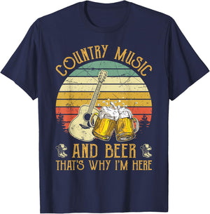 Retro Country Music And Beer That's Why I'm Here Vintage T-Shirt - T-Shirt | Navy