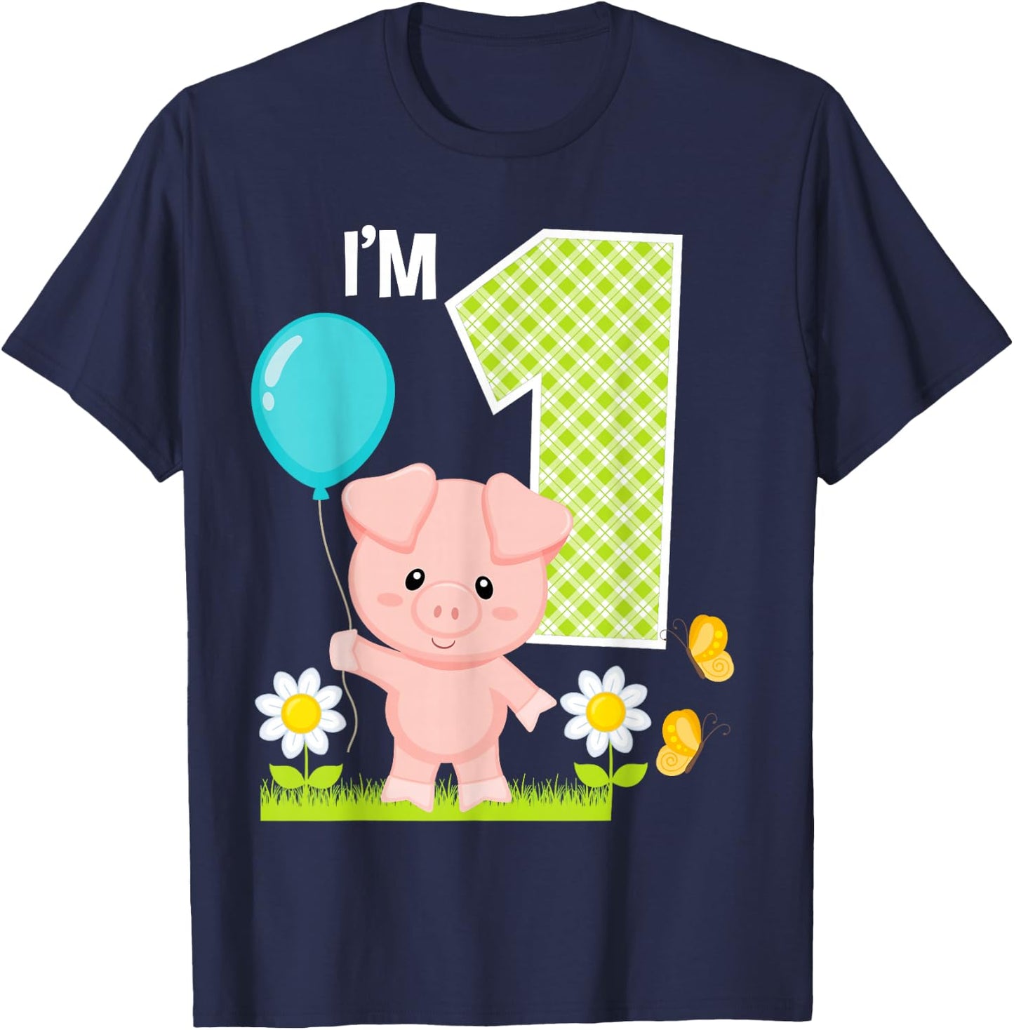 Pig 1st Birthday Girl 1 Year Old Birthday Cute Piglet Bday T-Shirt - T-Shirt | Navy
