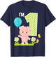 Pig 1st Birthday Girl 1 Year Old Birthday Cute Piglet Bday T-Shirt - T-Shirt | Navy