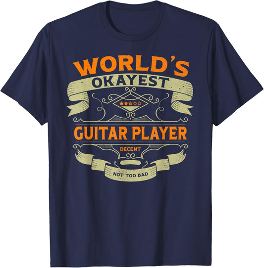 World's Okayest Guitar Player Funny Vintage Label Sarcastic T-Shirt - T-Shirt | Navy