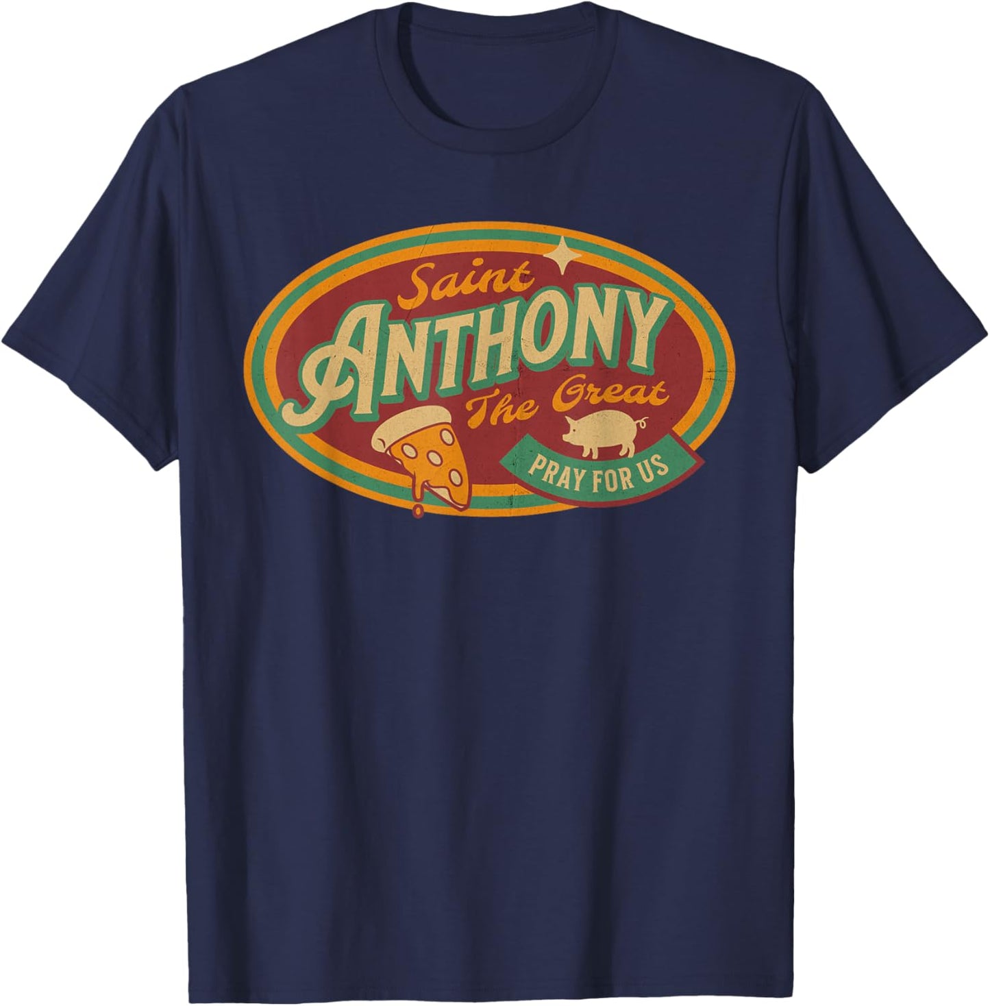 St Anthony Great Abbot Patron Saint Farmers Retro Pizza T-Shirt - T-Shirt | Navy