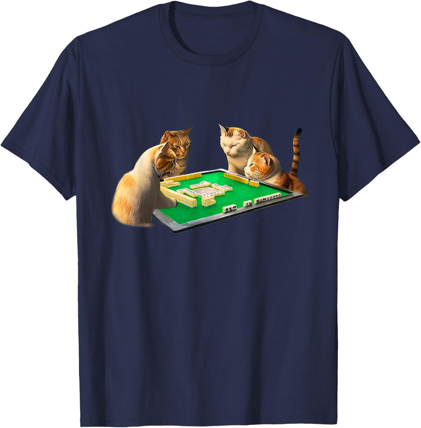 Cat Cat Mahjong Funny T Shirt with Letters Funny Clothes Funny Goods Present Neta Jakushi T-Shirt - T-Shirt | Navy