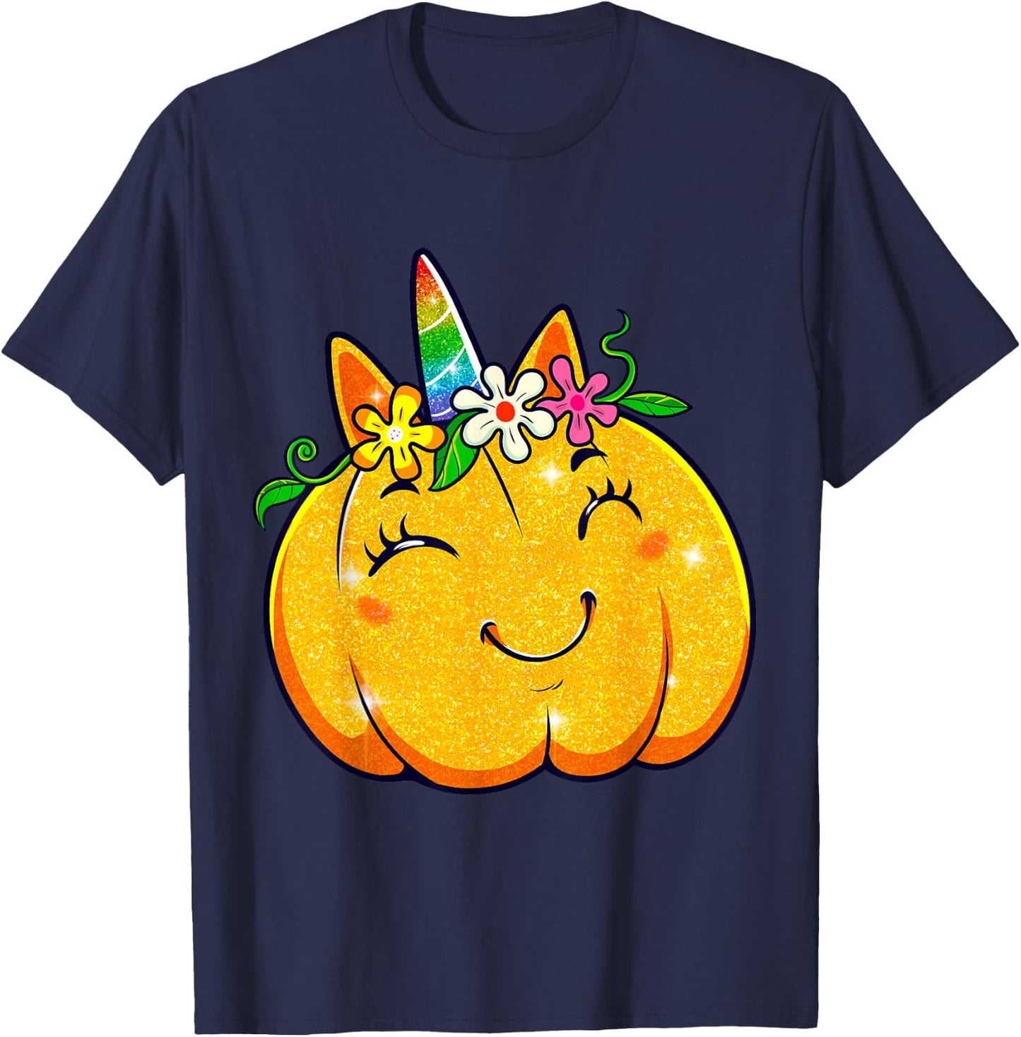 Unicorn Pumpkin Halloween Girl Cute Thanksgiving Girls T-Shirt - T-Shirt | Navy