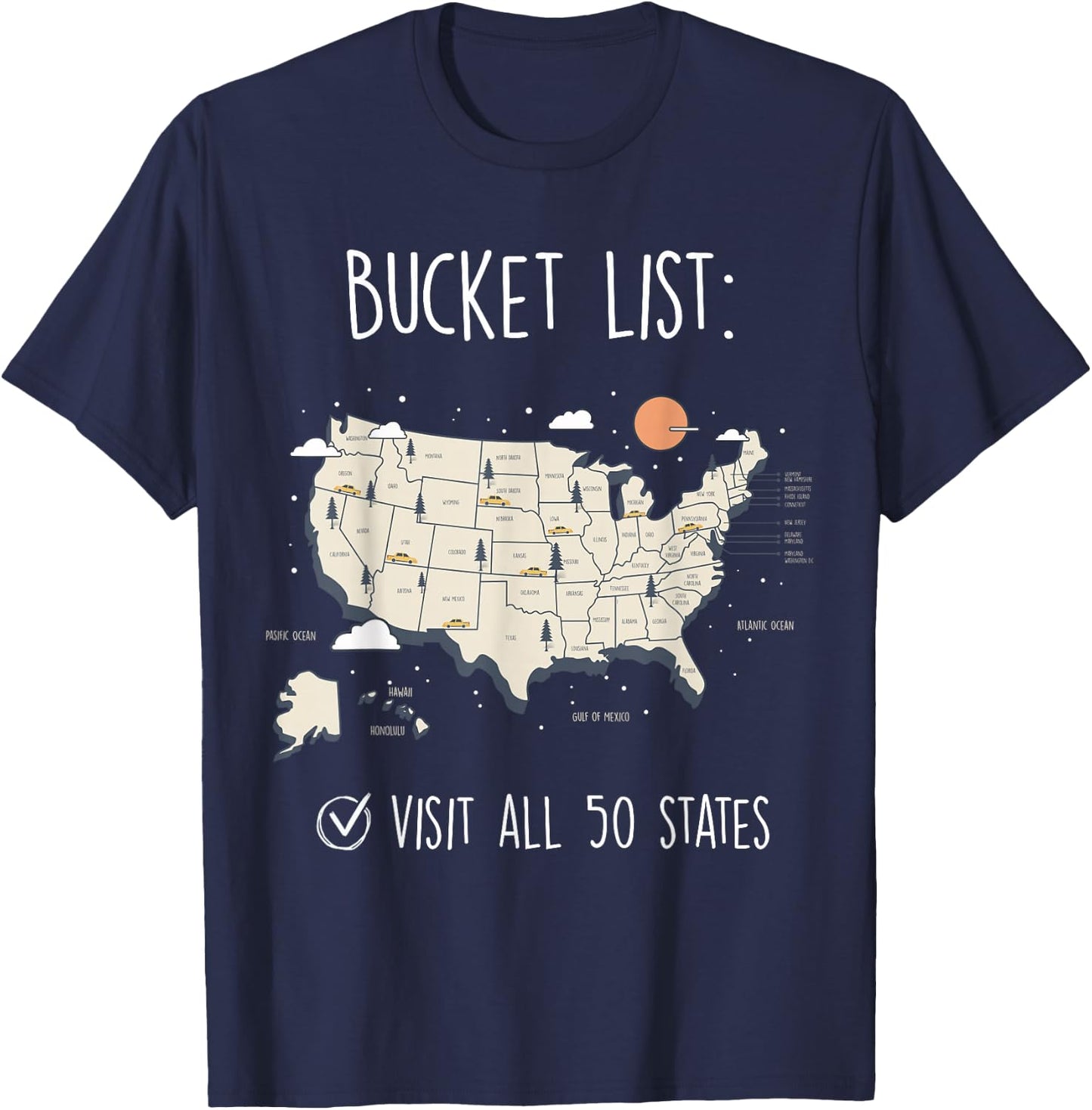 Visit All 50 States, USA Travel Map, Mission Accomplished T-Shirt - T-Shirt | Navy