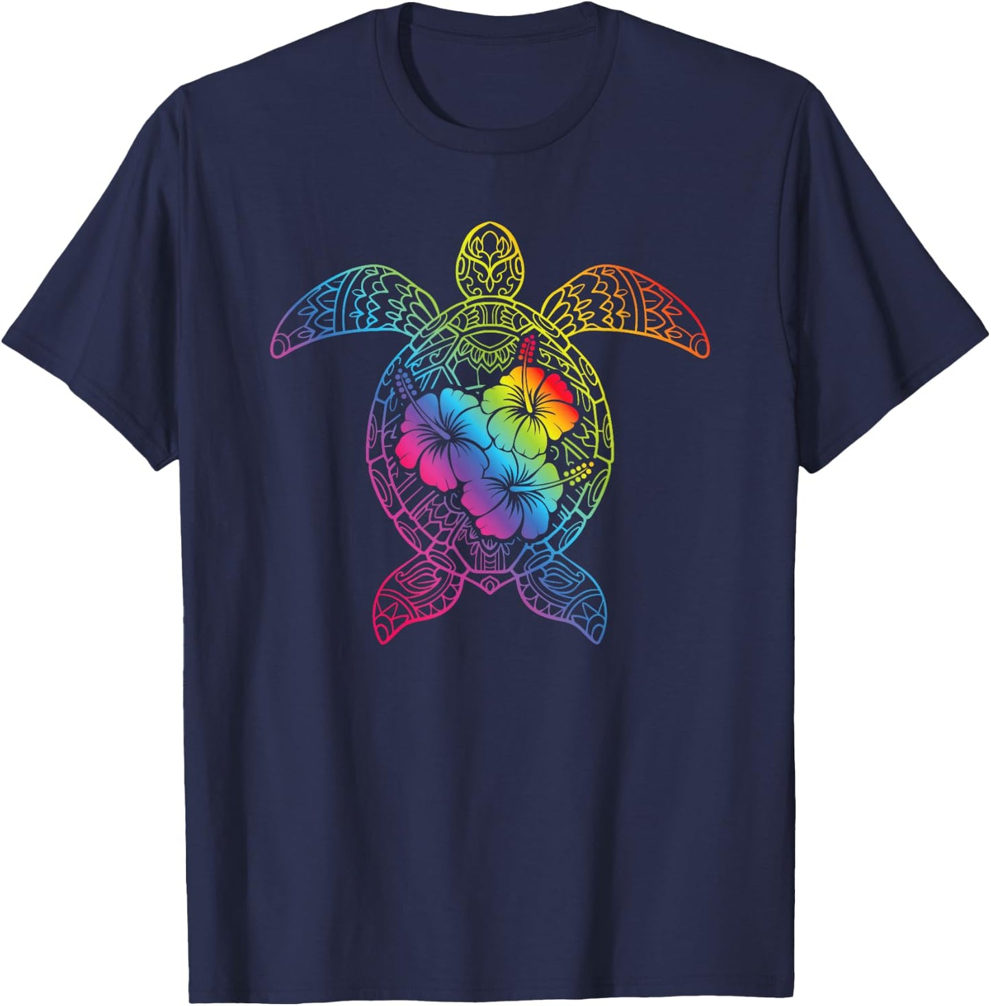 Hawaiian Sea Turtle Tropical Hibiscus Ocean Animal Hawaii T-Shirt - T-Shirt | Navy