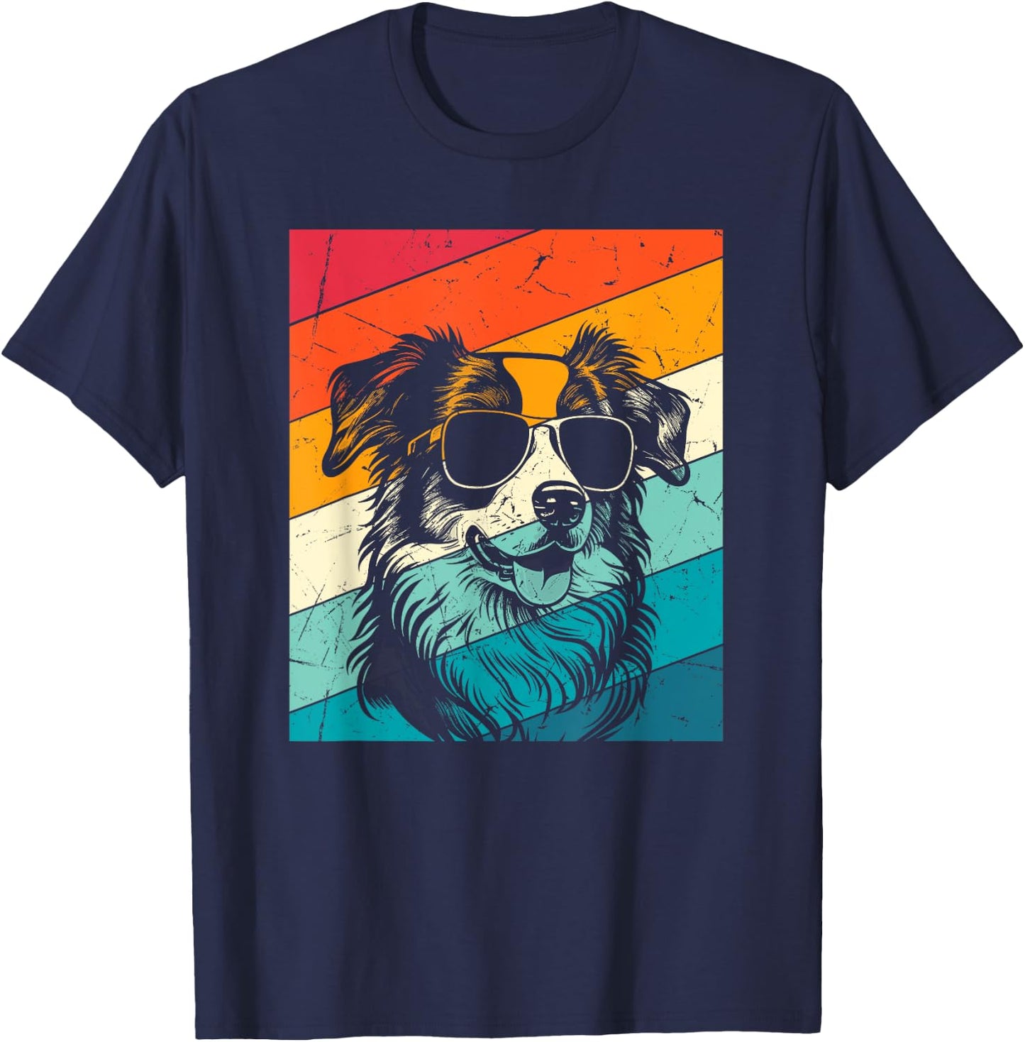 Retro Vintage Mini Aussie Sunglasses Dog Lovers Men Women T-Shirt - T-Shirt | Navy