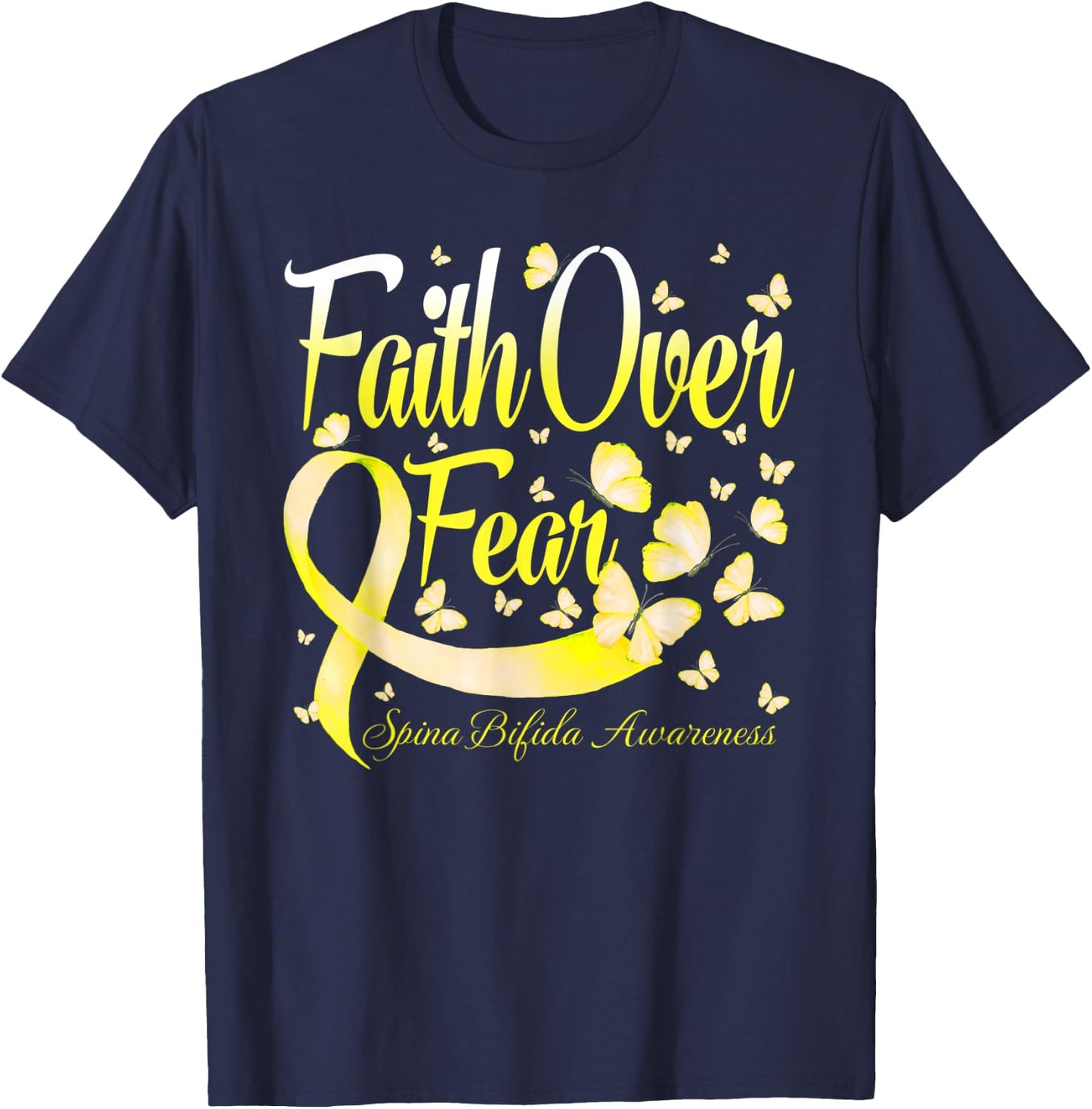 Faith Over Fear Spina Bifida Awareness Butterfly T-Shirt - T-Shirt | Navy
