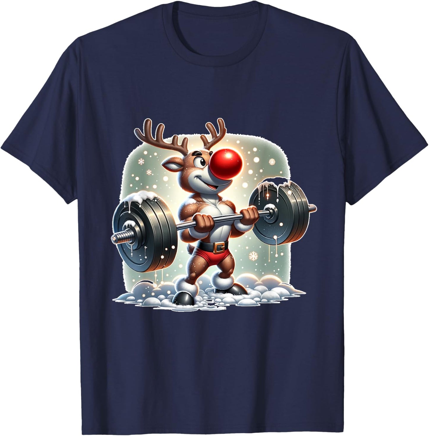 Rudolph The Red Nose Reindeer Workout Gym Weightlifter Funny T-Shirt - T-Shirt | Navy