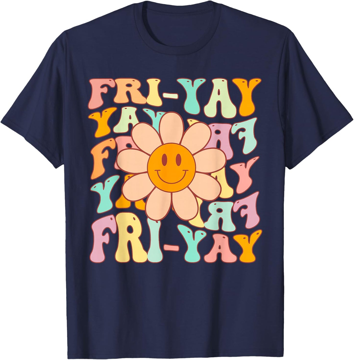 Funny Teacher Happy Friyay TGIF Friday Flower Back to School T-Shirt - T-Shirt | Navy