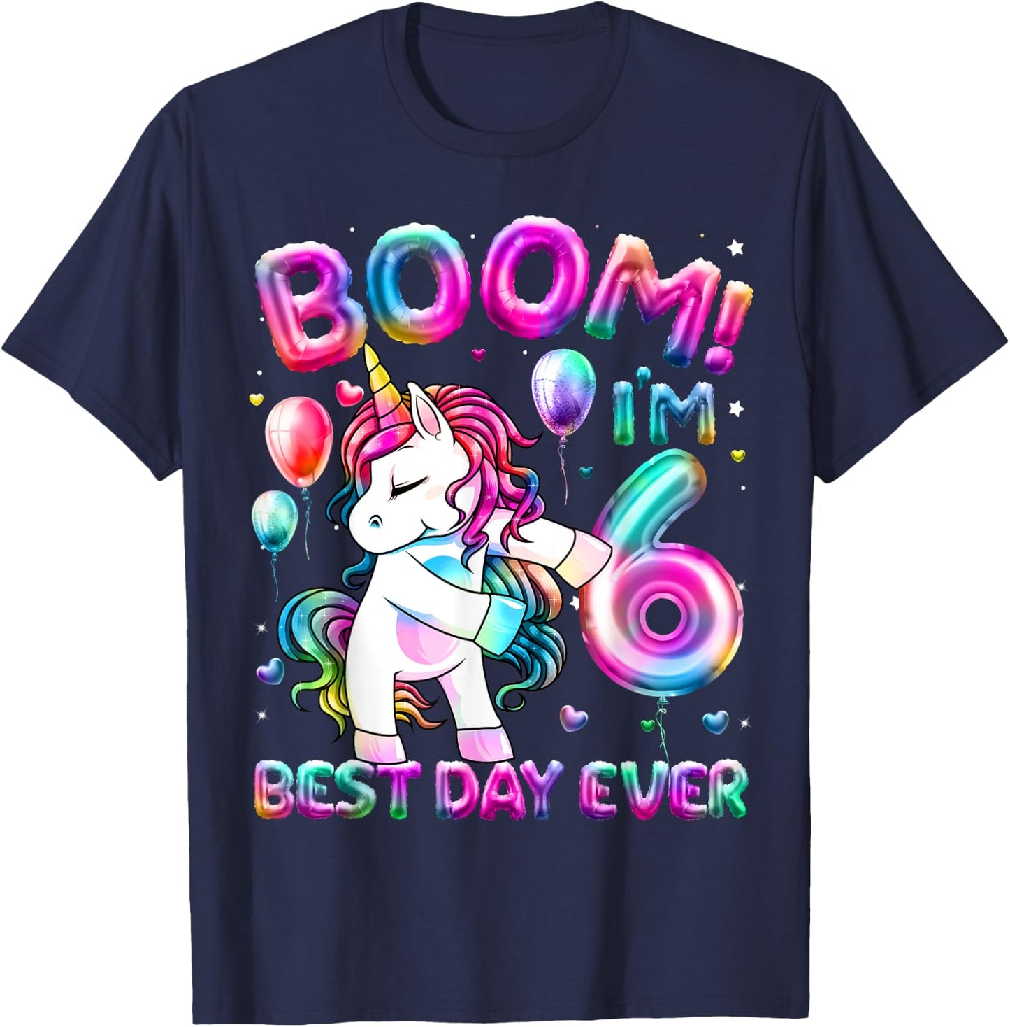 6 Years Old Flossing Unicorn Gifts 6th Birthday Girl Party T-Shirt - T-Shirt | Navy