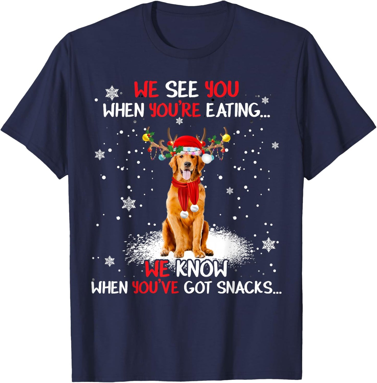 Santa Golden Retriever Reindeer Light Christmas Pajama T-Shirt - T-Shirt | Navy