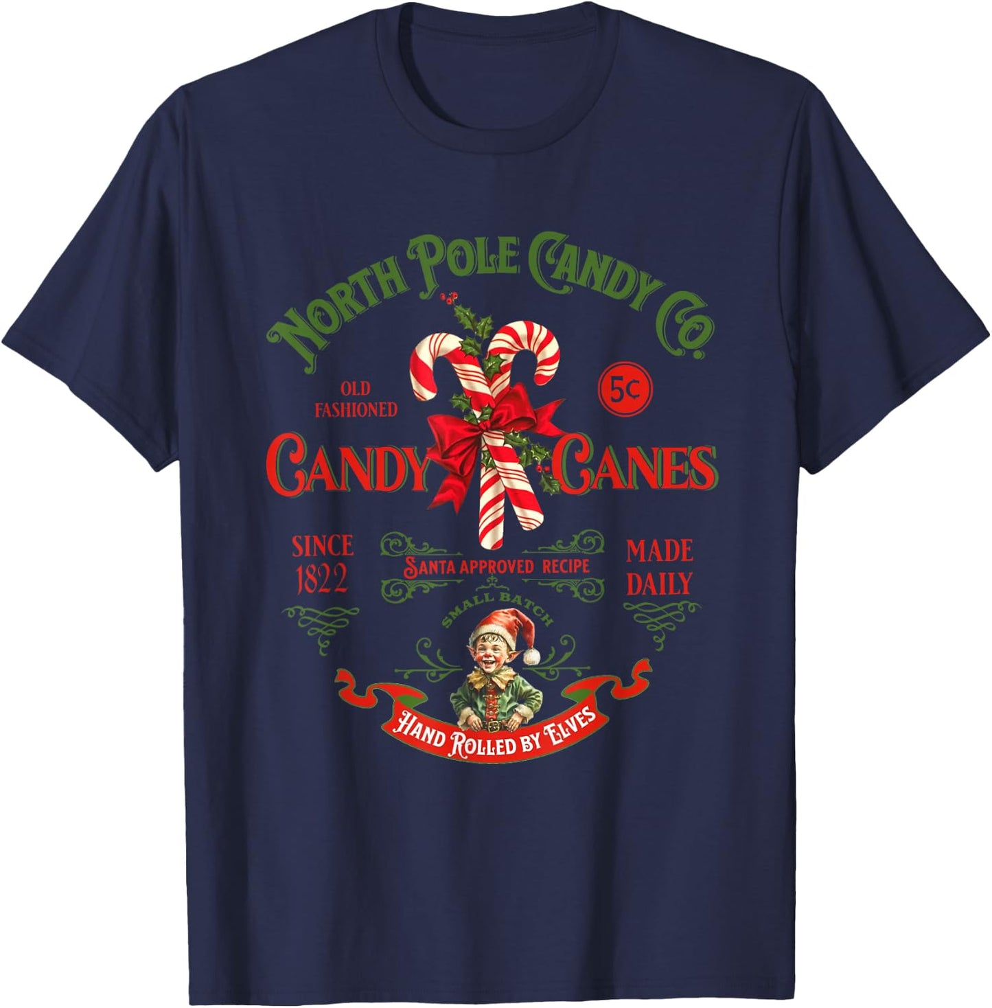 Vintage North Pole Candy CO. Candy Canes Funny Christmas T-Shirt - T-Shirt | Navy