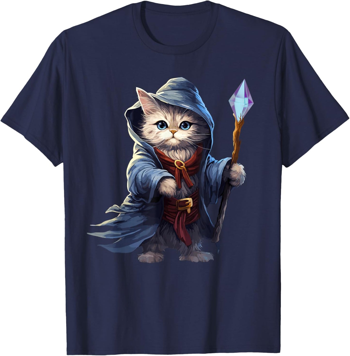 Wizard Cat, Funny Cat Wizard T-Shirt - T-Shirt | Navy