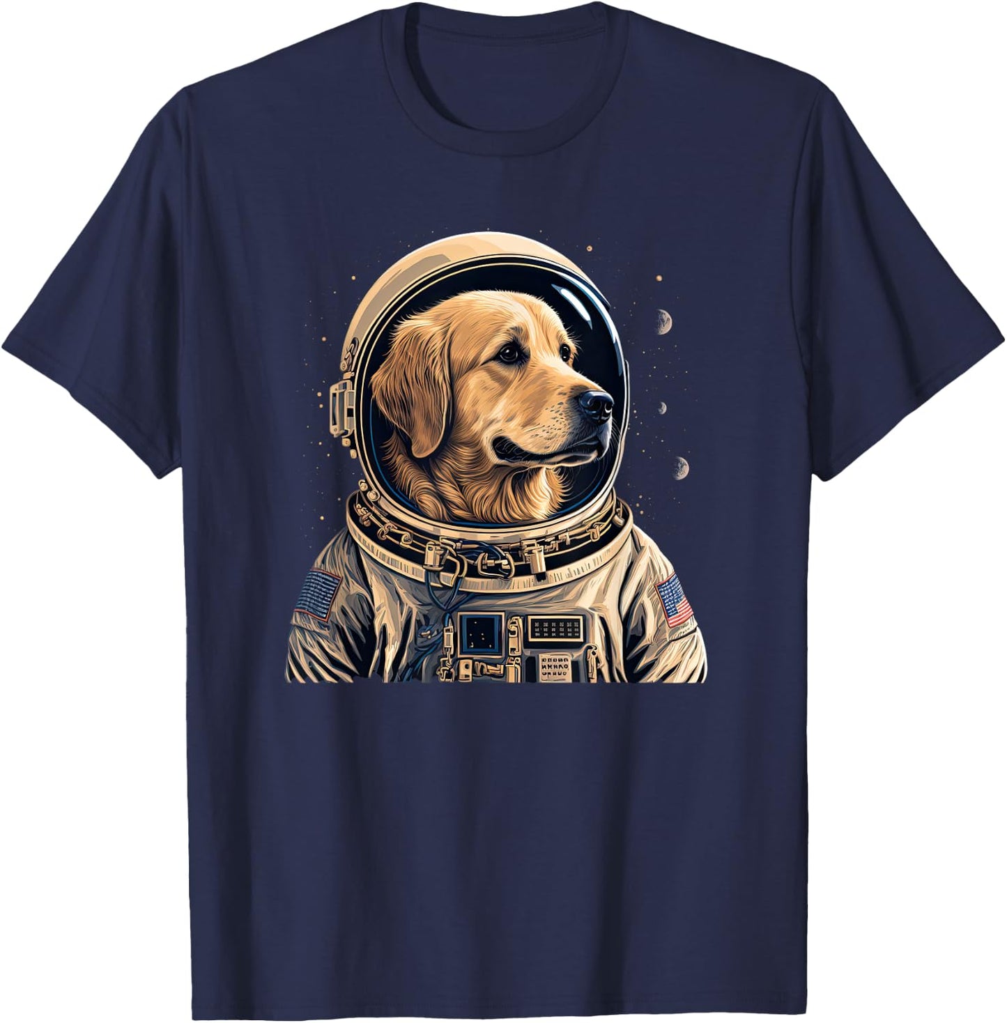 Funny Golden Retriever Astronaut in the space T-Shirt - T-Shirt | Navy