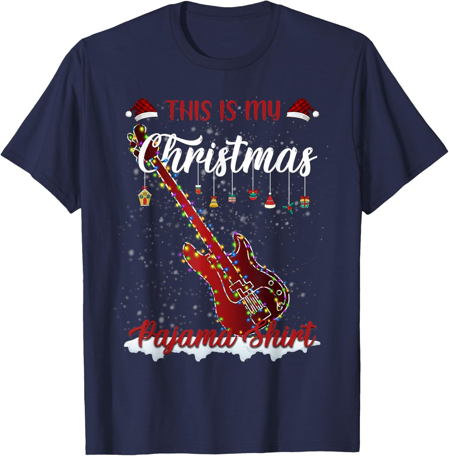 This Is My Christmas Pajama Santa Xmas Lights Guitar Lover T-Shirt - T-Shirt | Navy