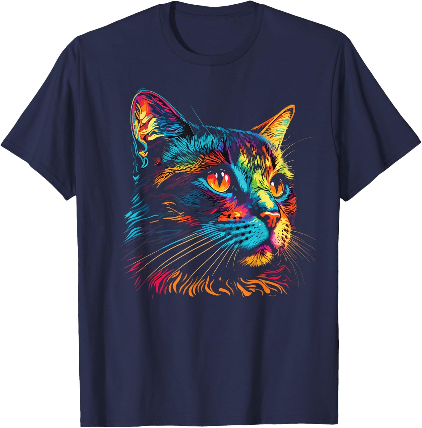 Cute Colorful Cat Head Art Face for Lover Cats Kitty Kitten T-Shirt - T-Shirt | Navy