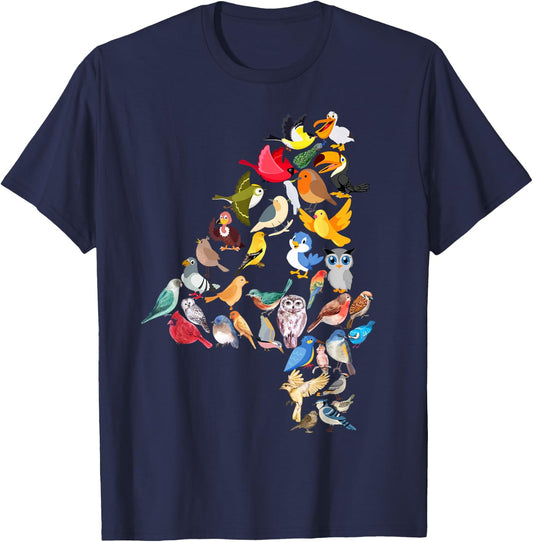 Kids 4th Birthday Birds Themed 4 Year Old Boys Bird Lover T-Shirt - T-Shirt | Navy