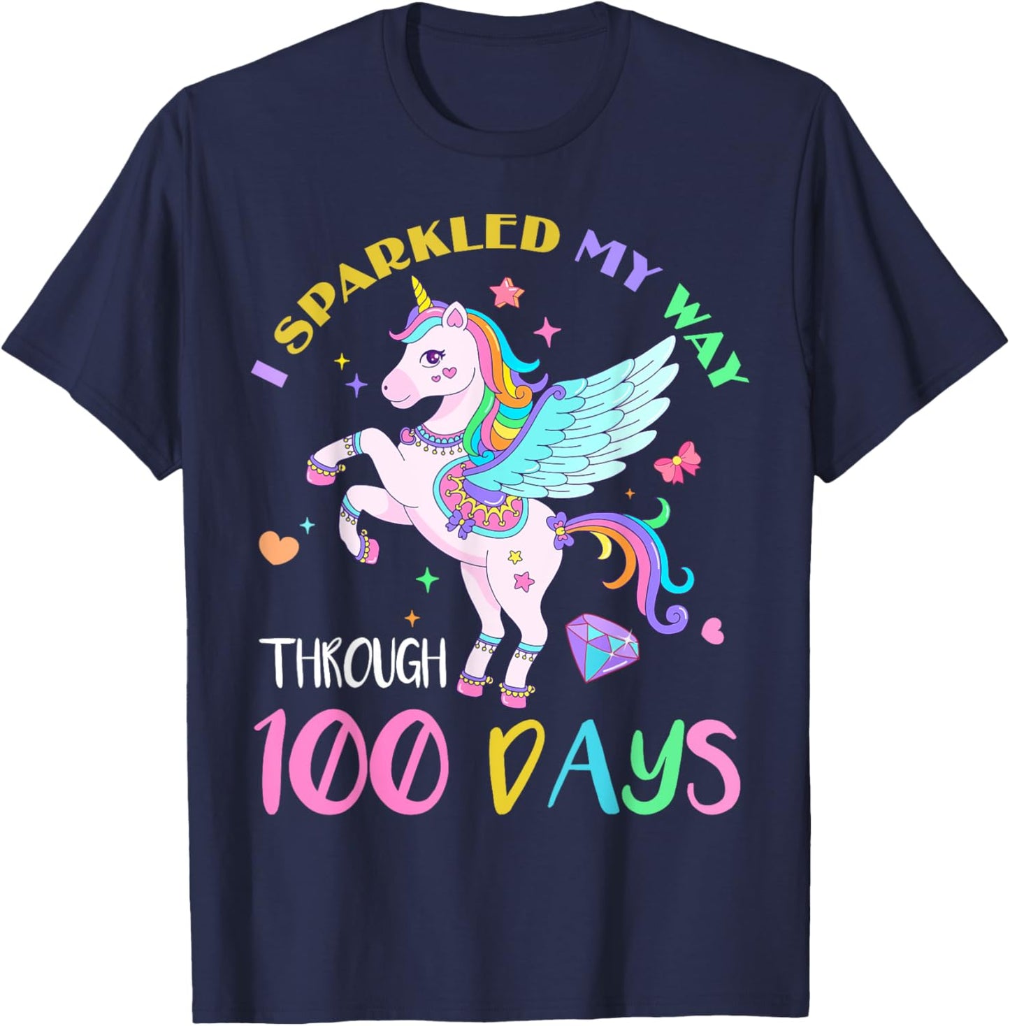 I Sparkled My Way Through 100 Days Of School Unicorn Lovers T-Shirt - T-Shirt | Navy