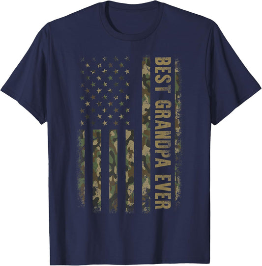 Best Grandpa Ever Camouflage American Flag Father's Day Men T-Shirt - T-Shirt | Navy