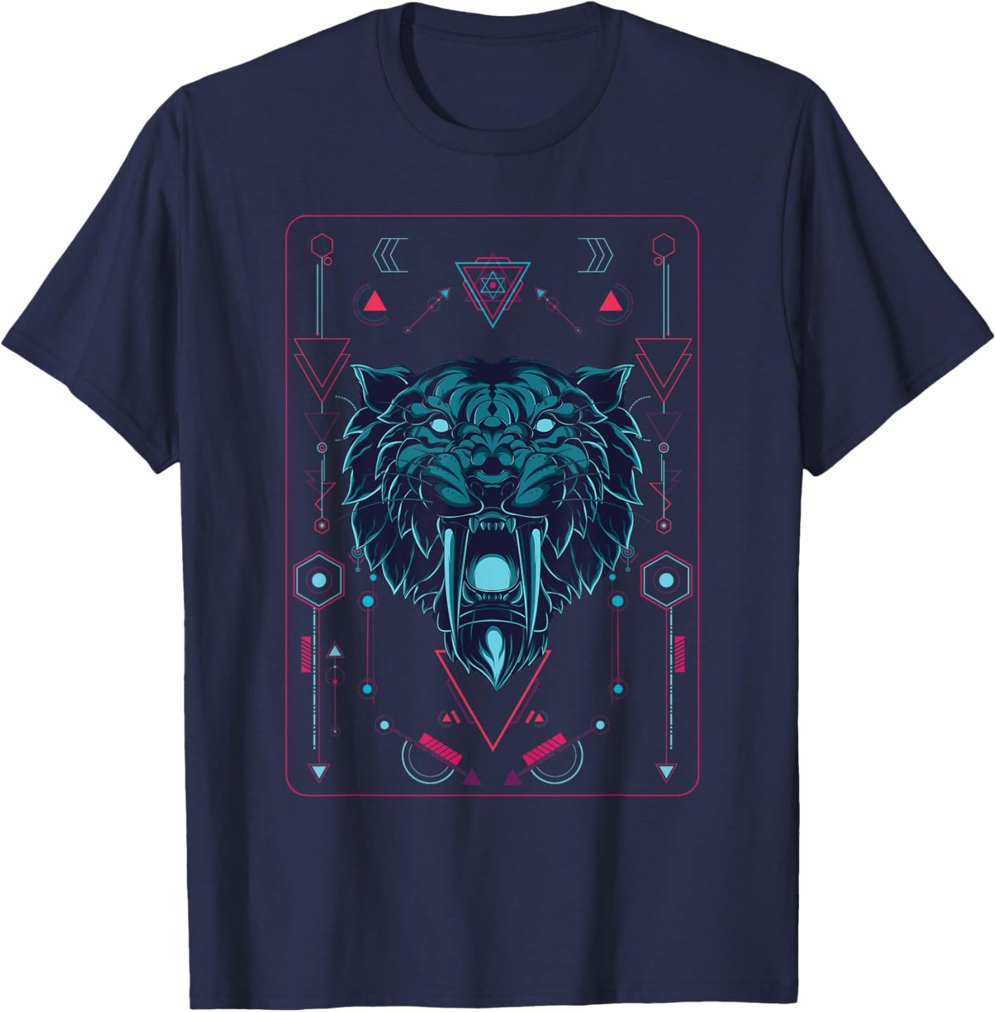Native American geometric animal sabertooth tiger T-Shirt - T-Shirt | Navy