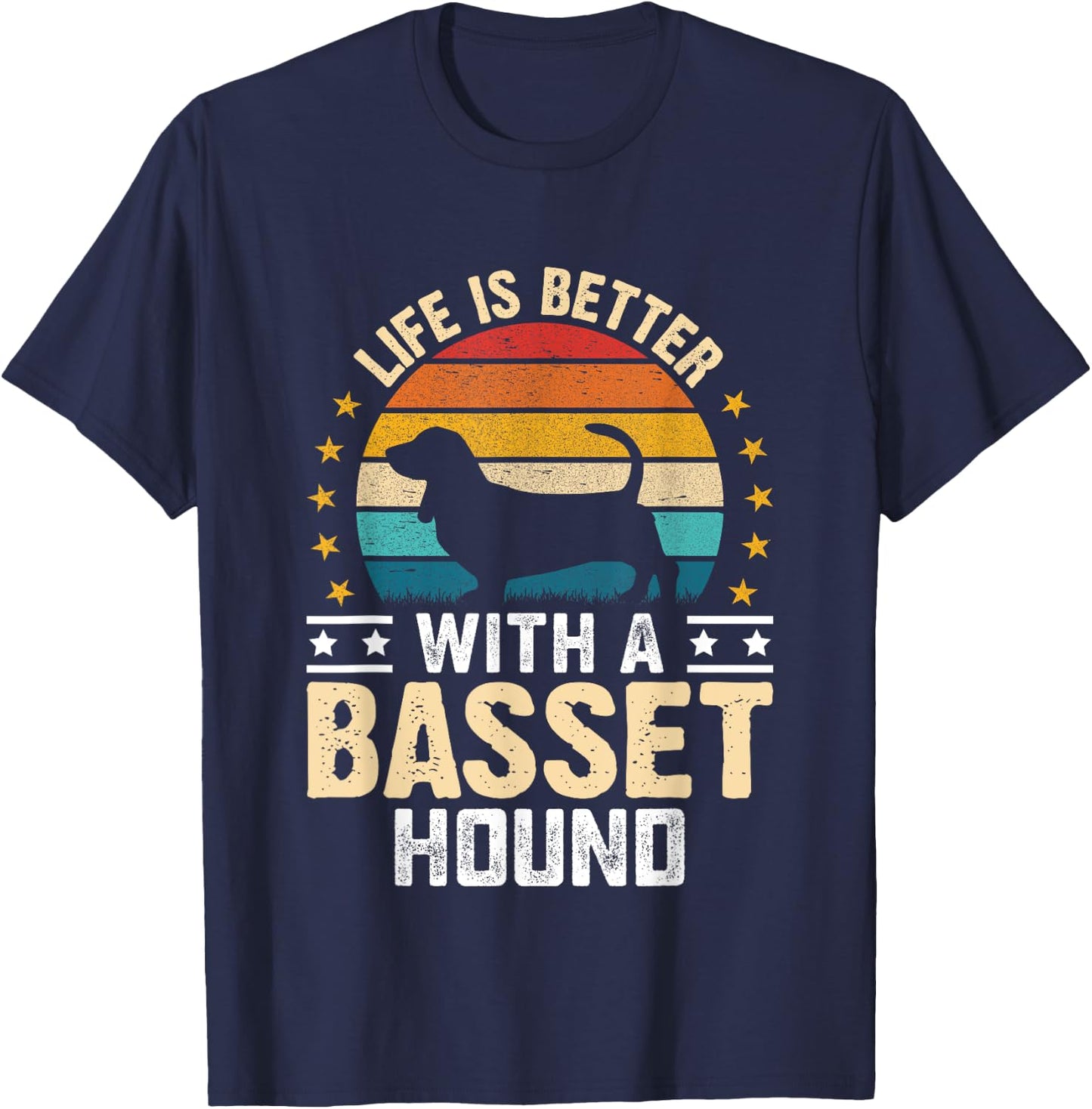 Life is Better with a Basset Hound- Dog Parent Pet Paw T-Shirt - T-Shirt | Navy