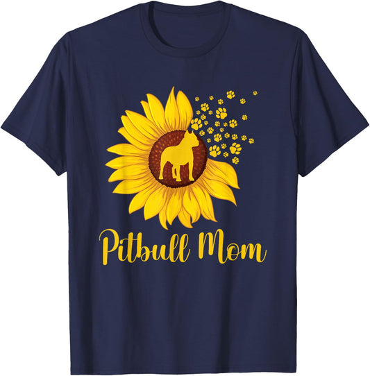 Pitbull Mom - Sunflower Mother's Day Dog Trainer Puppy Lover Women Girls Kids T-Shirt - T-Shirt | Navy