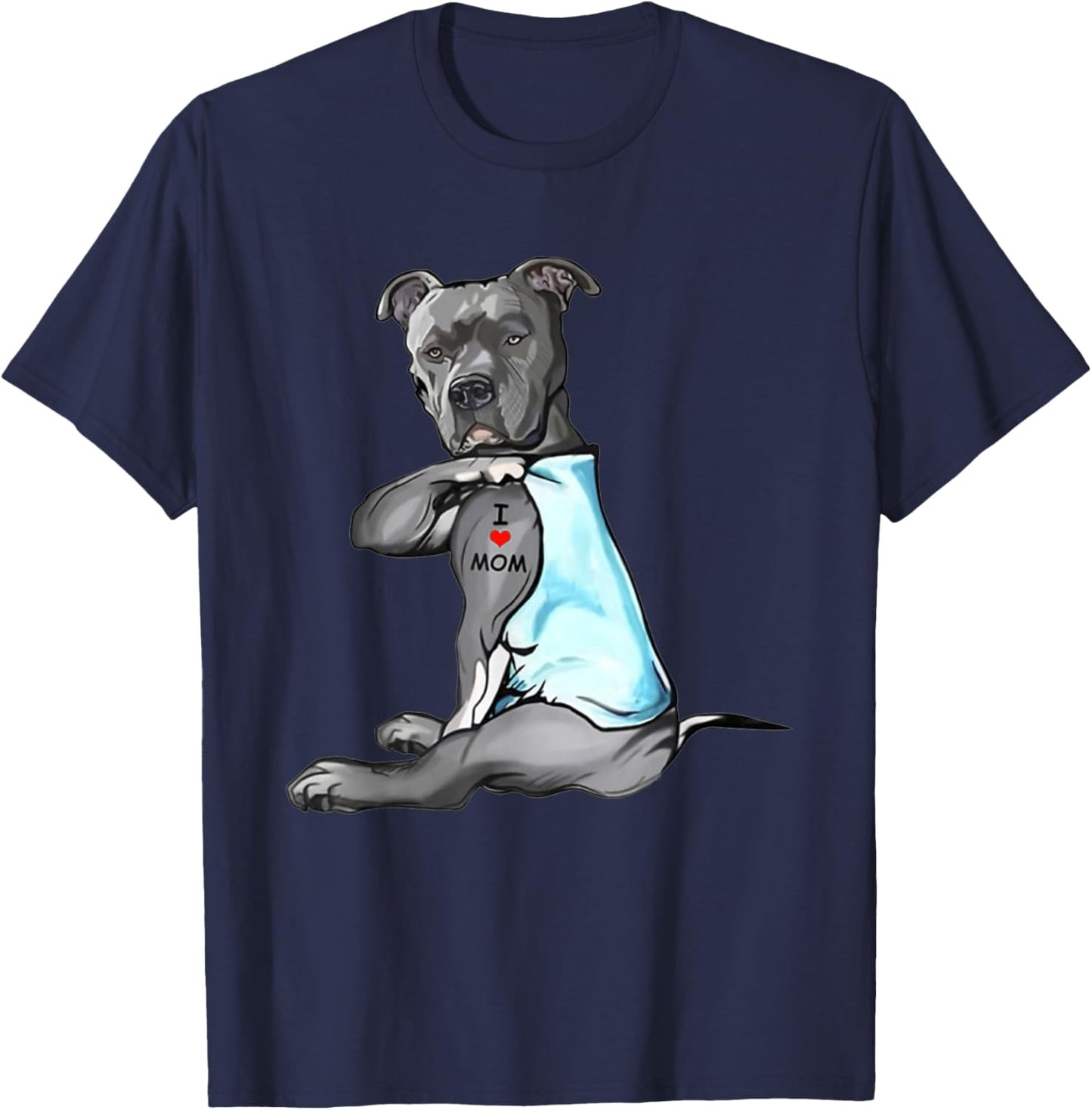 I Love Mom Tattoo Pitbull Dog Lovers Funny Mother's Day T-Shirt - T-Shirt | Navy