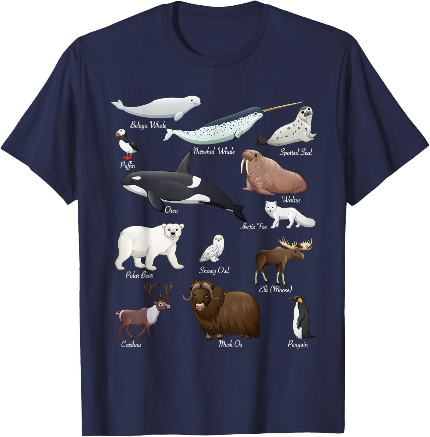 Arctic Wildlife Tundra Ecosystem Animal Names For Education T-Shirt - T-Shirt | Navy