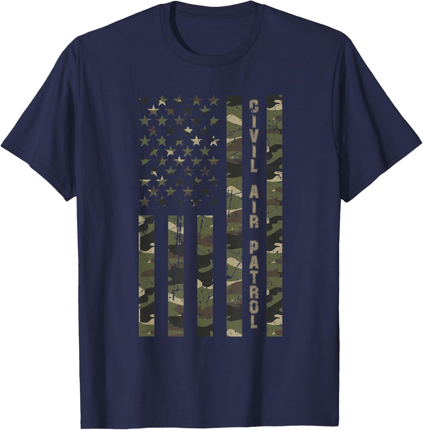 Civil Air Patrol United States Distressed Camo w US Flag T-Shirt - T-Shirt | Navy