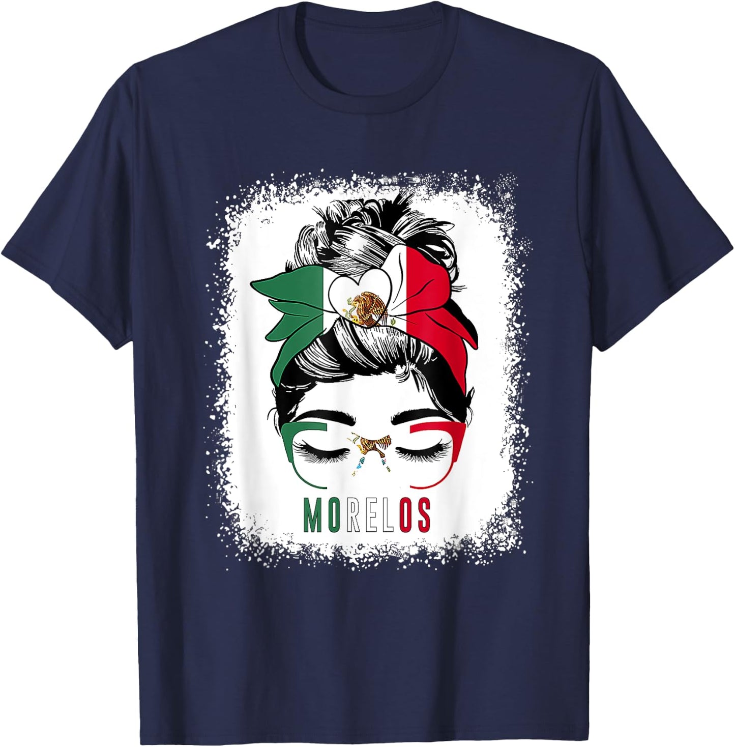 Morelos Girl Messy Bun Bandana And Glasses Mexico Mexican T-Shirt - T-Shirt | Navy