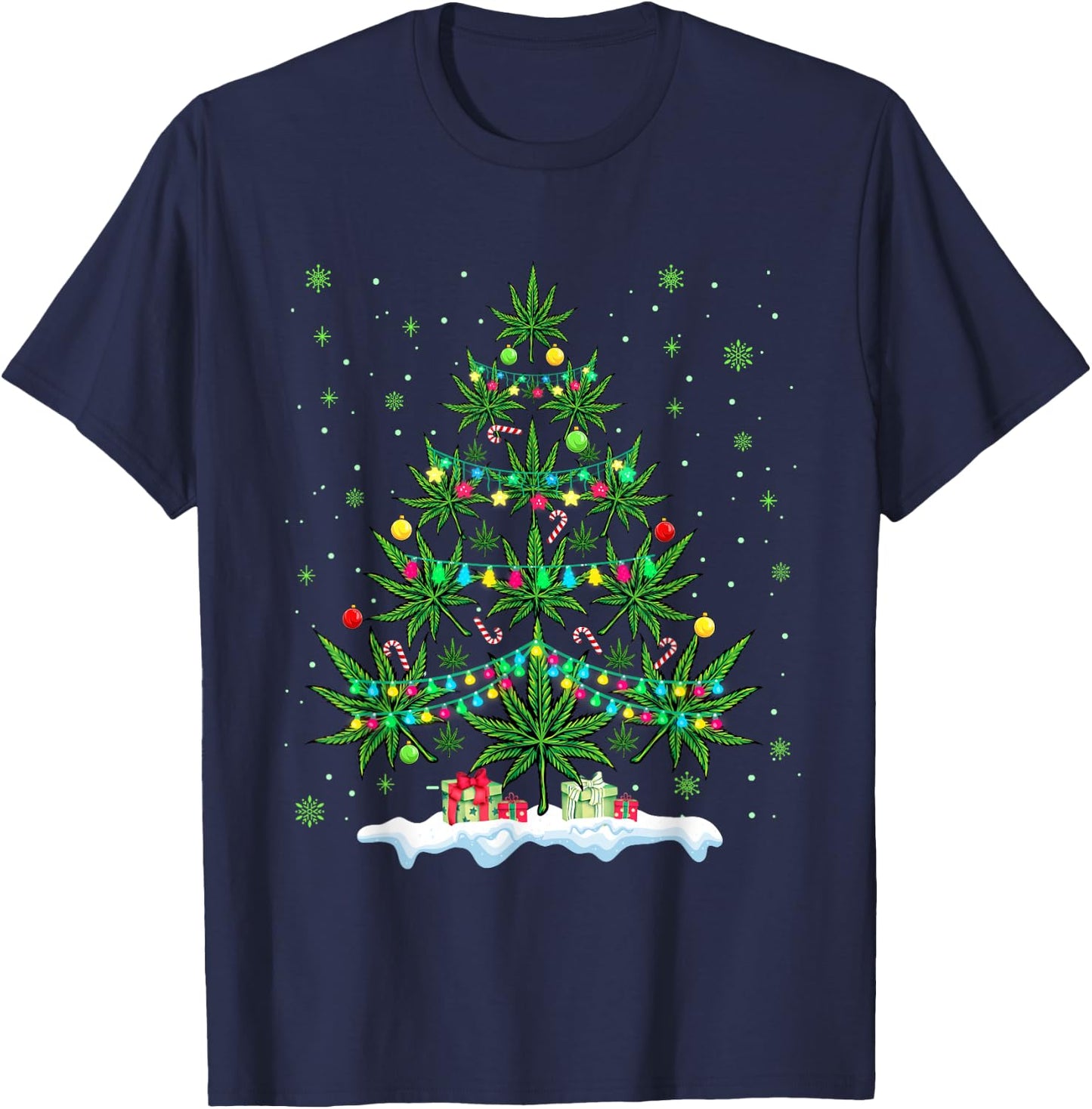 Cannabis Christmas Tree Xmas Funny Smoking Weed Marijuana T-Shirt - T-Shirt | Navy