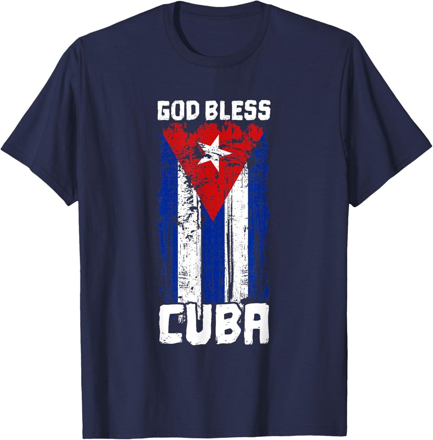 God Bless Cuba Retro Vintage Grunge Cuban Flag T-Shirt - T-Shirt | Navy