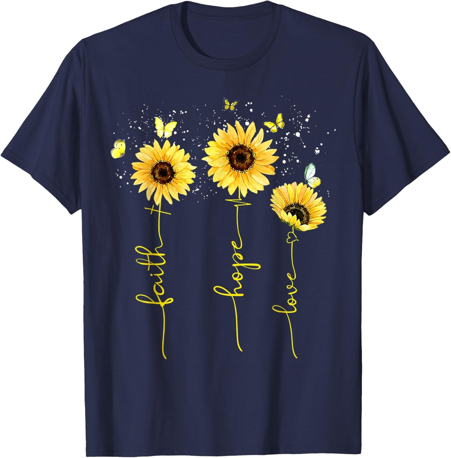 Christian Sunflower Faith Hope Love T-Shirt - T-Shirt | Navy