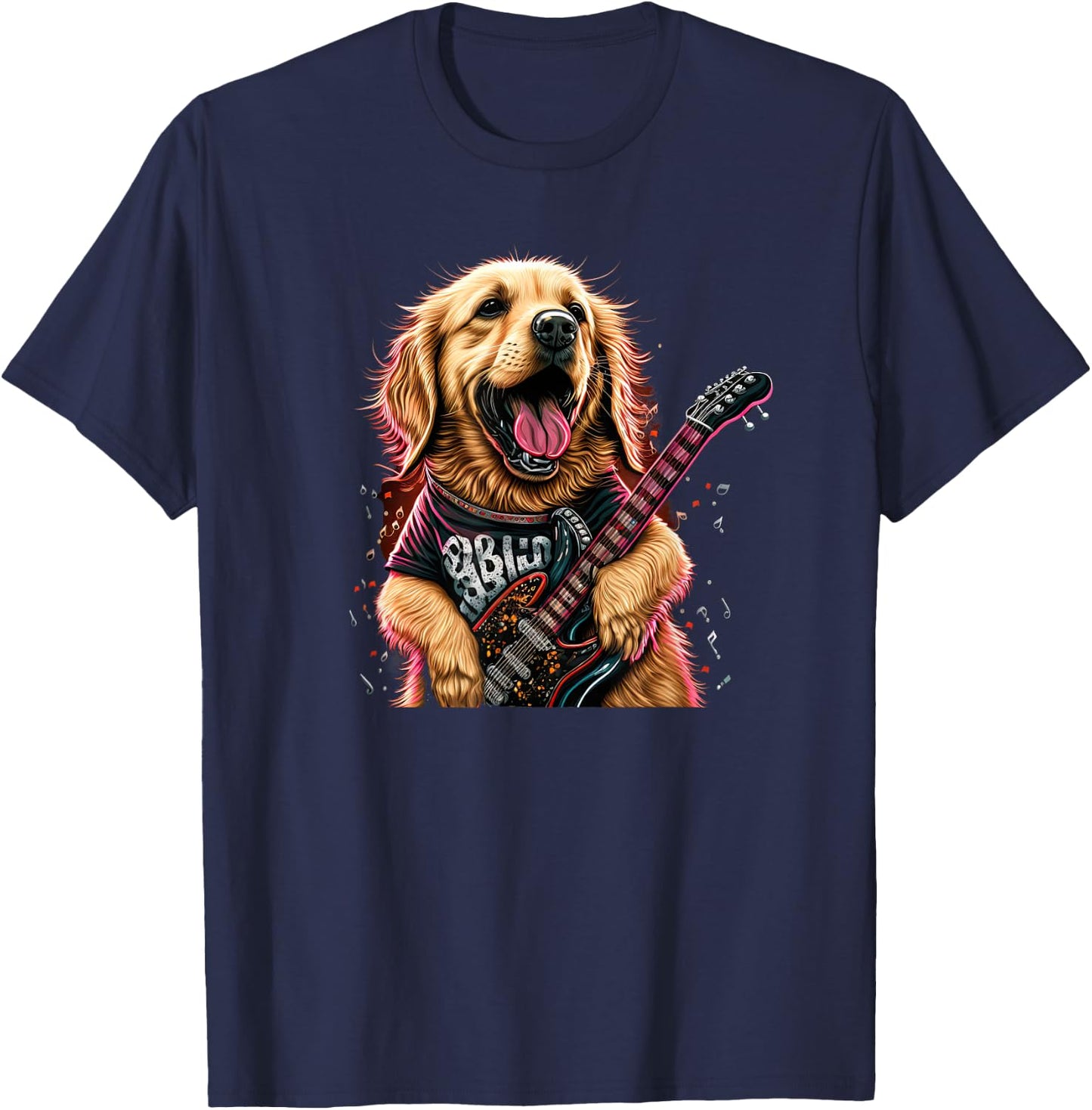 Funny Golden Retriever Rock & Roll music guitar T-Shirt - T-Shirt | Navy