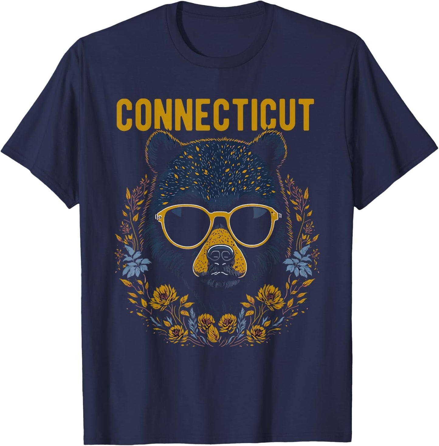 Connecticut USA Bear Wearing Glasses Design T-Shirt - T-Shirt | Navy