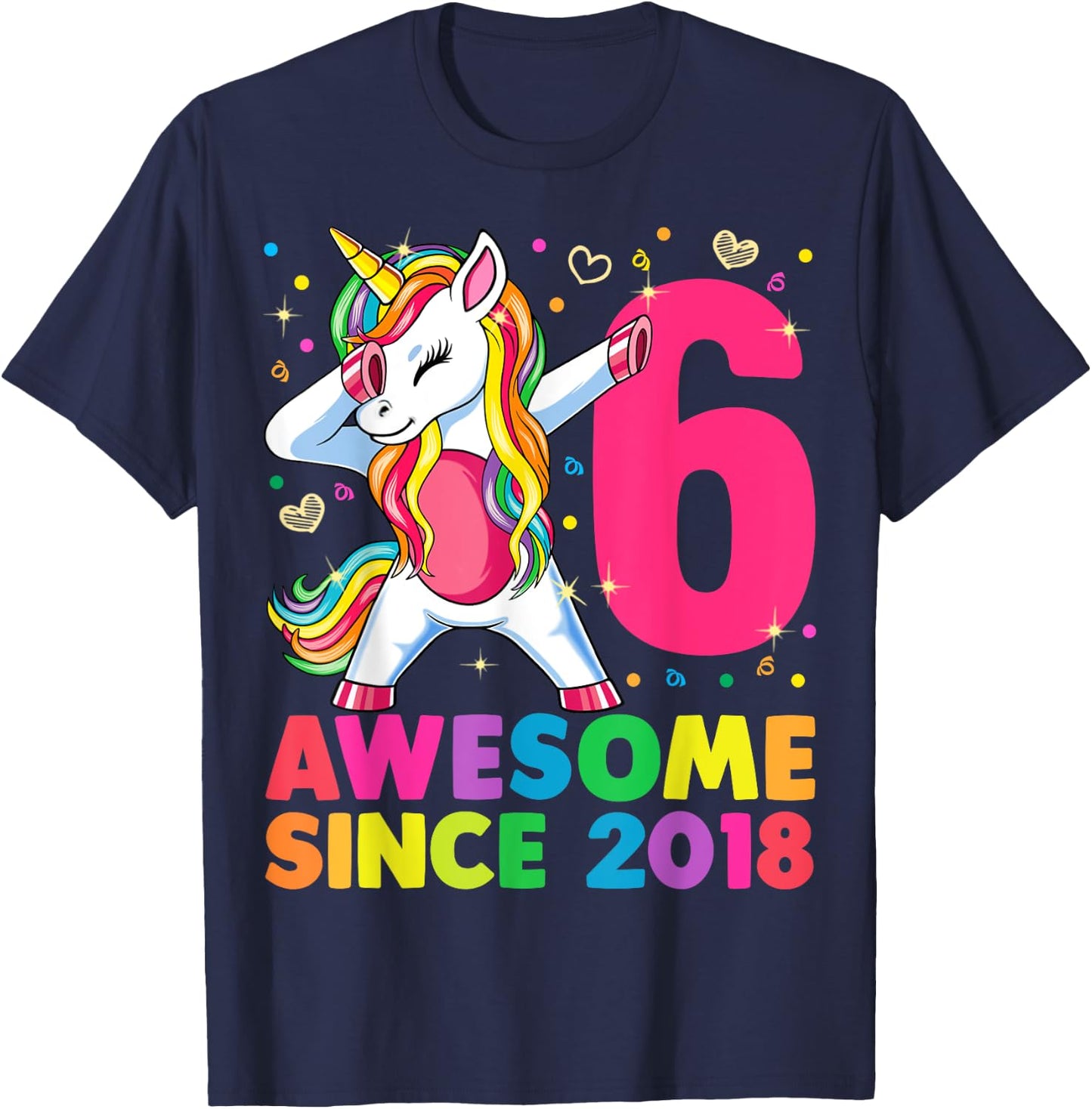 6 Years Old Unicorn Dabbing 6th Birthday Girl Unicorn Party T-Shirt - T-Shirt | Navy