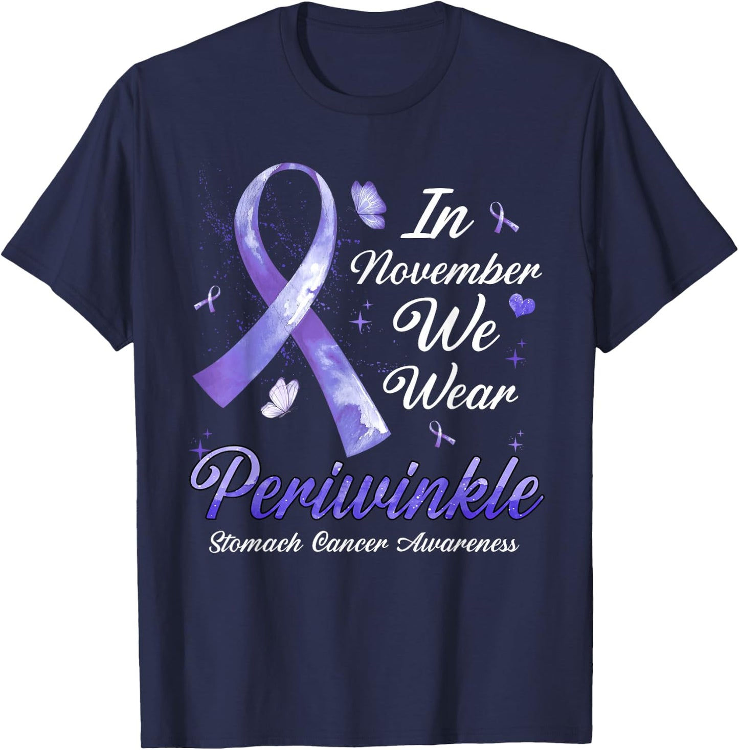 In November We Wear Periwinkle Stomach Cancer Awareness T-Shirt - T-Shirt | Navy