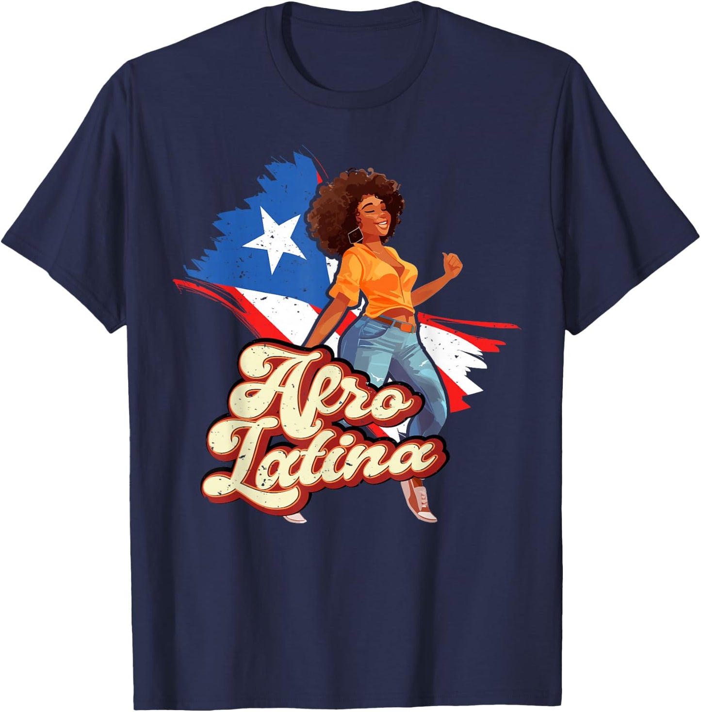 Puerto Rico Afro Latina boricua woman flag dancing caribbean T-Shirt - T-Shirt | Navy