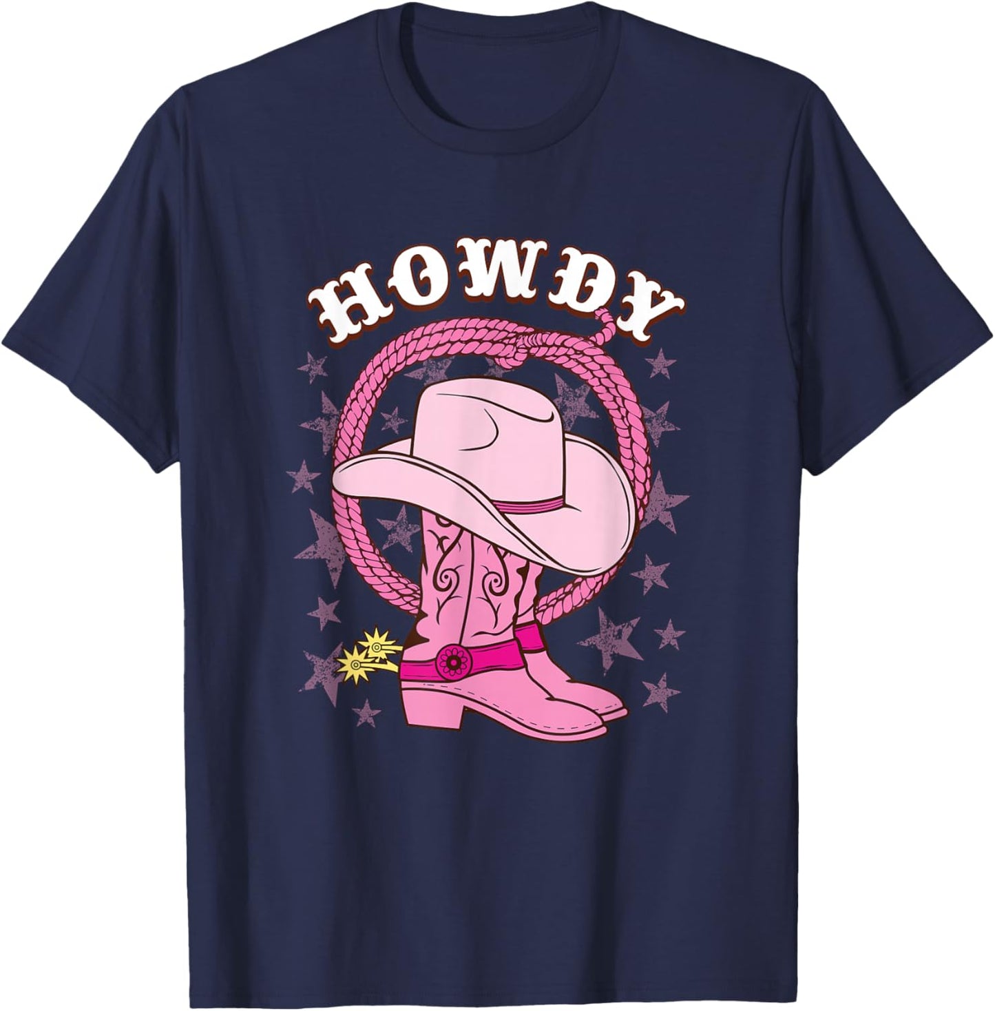Howdy Pink Cowboy Hat Boots Country Western Rodeo T-Shirt - T-Shirt | Navy