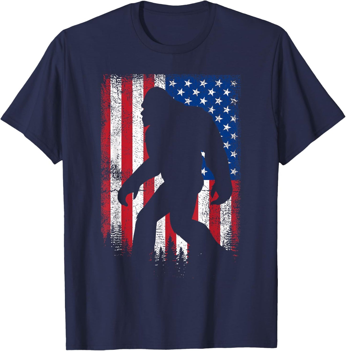 Bigfoot 4th Of July American USA Flag Patriotic Veterans Day T-Shirt - T-Shirt | Navy